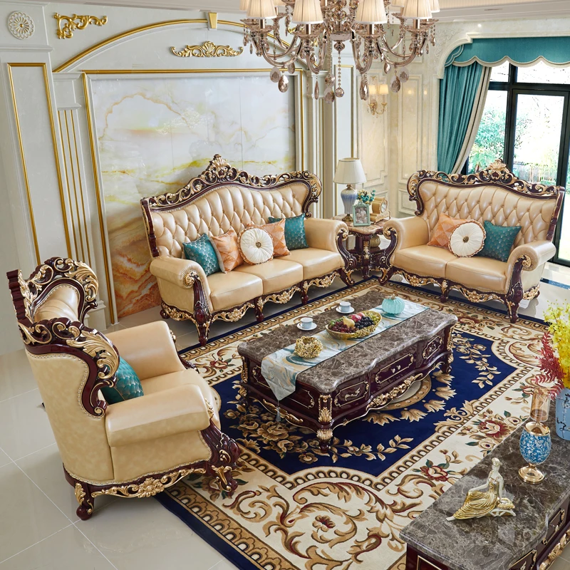 

Диван из воловьей кожи, верхний слой, U-образная полностью цельная деревянная резная антикварная мебель, высококачественный кожаный диван