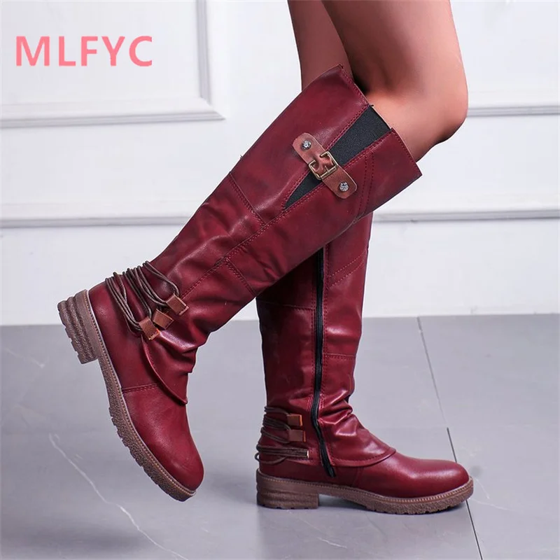 High Boots Cowboy Boots Winter Women's Zippered Round Toe Boots Outdoor Fashion Knight Boots Knee High Boots Women Designer