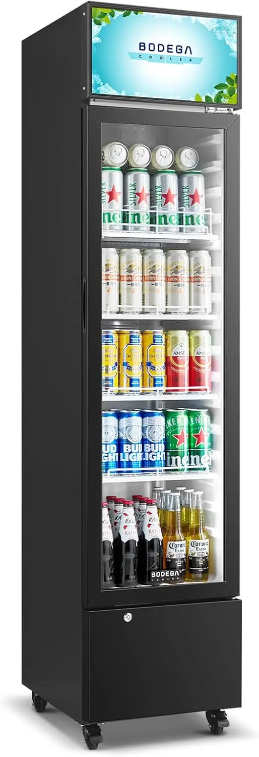 Commercial Beverage Cooler, 7.71 Cu. Ft Single Door Display Fridge for Beer & Soda 1