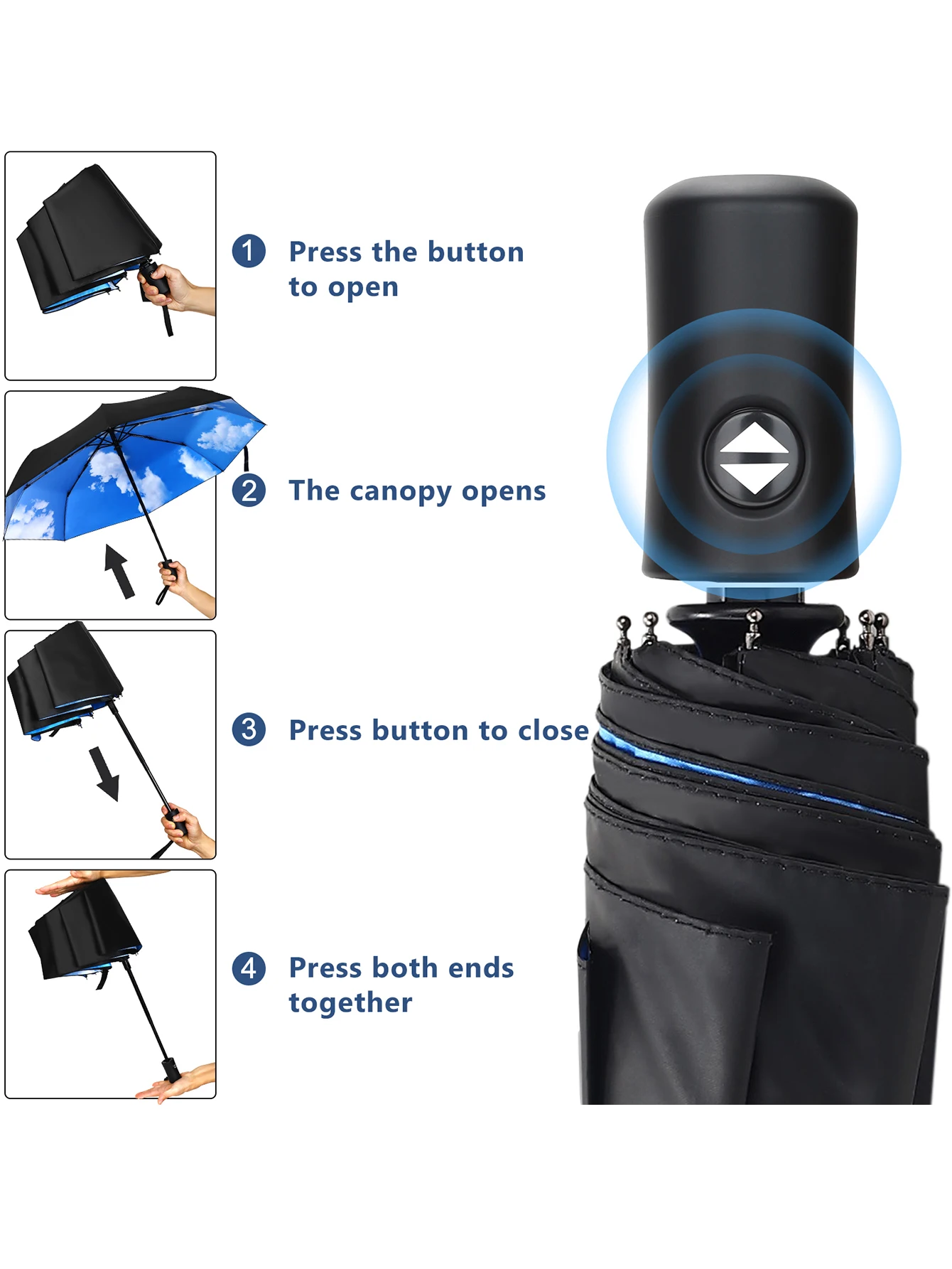8 Ribs Blue Sky White Clouds Pattern Folding Automatic Windproof Anti-UV Rainproof Umbrella Men Car Luxury Women Umbrella folding umbrella automatic umbrella wind resistant umbrella windproof umbrella