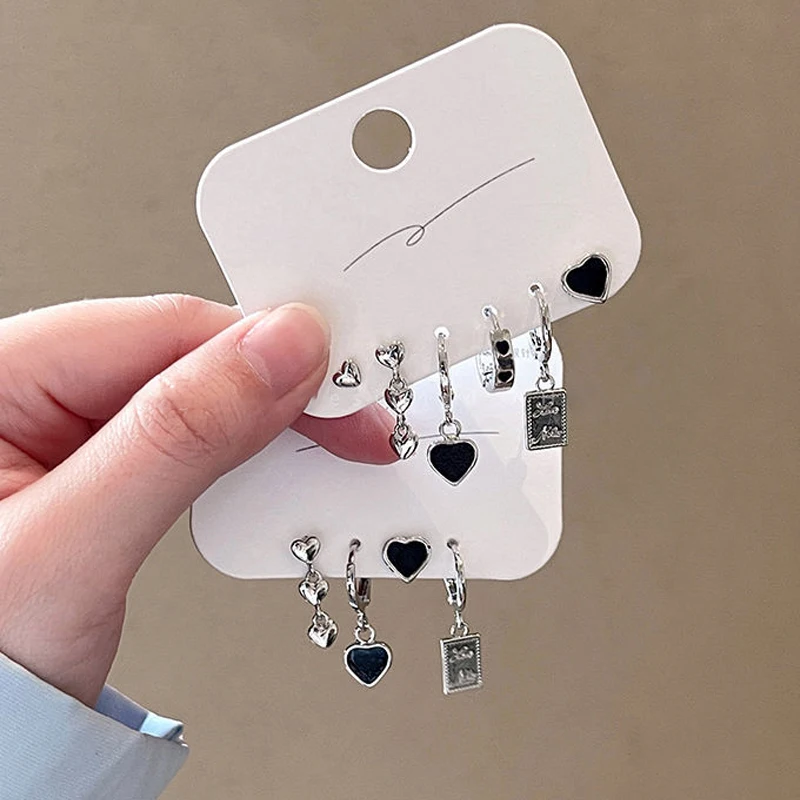 Punk Silver Color Metal Cherry Earring Heart Long Tassel Chain Y2K Irregular Bear Bowknot Hoop Earrings for Women Party Jewelry