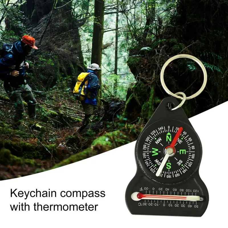 Mini Survival Compass Thermometer Portable Outdoor Camping Hiking Pocket Navigator Adventure Keychain Compass Navigation Tool 2