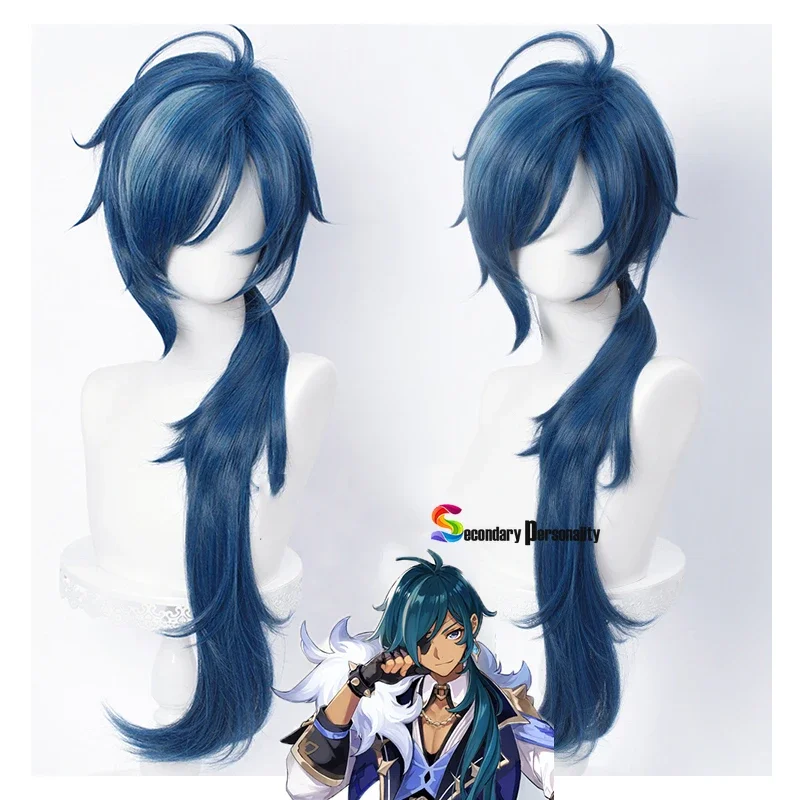

Парик для косплея мужчин из аниме «Genshin Impact Kaeya», термостойкий, длиной 80 см, чернильно-синий, для косплея, костюма из синтетических волос