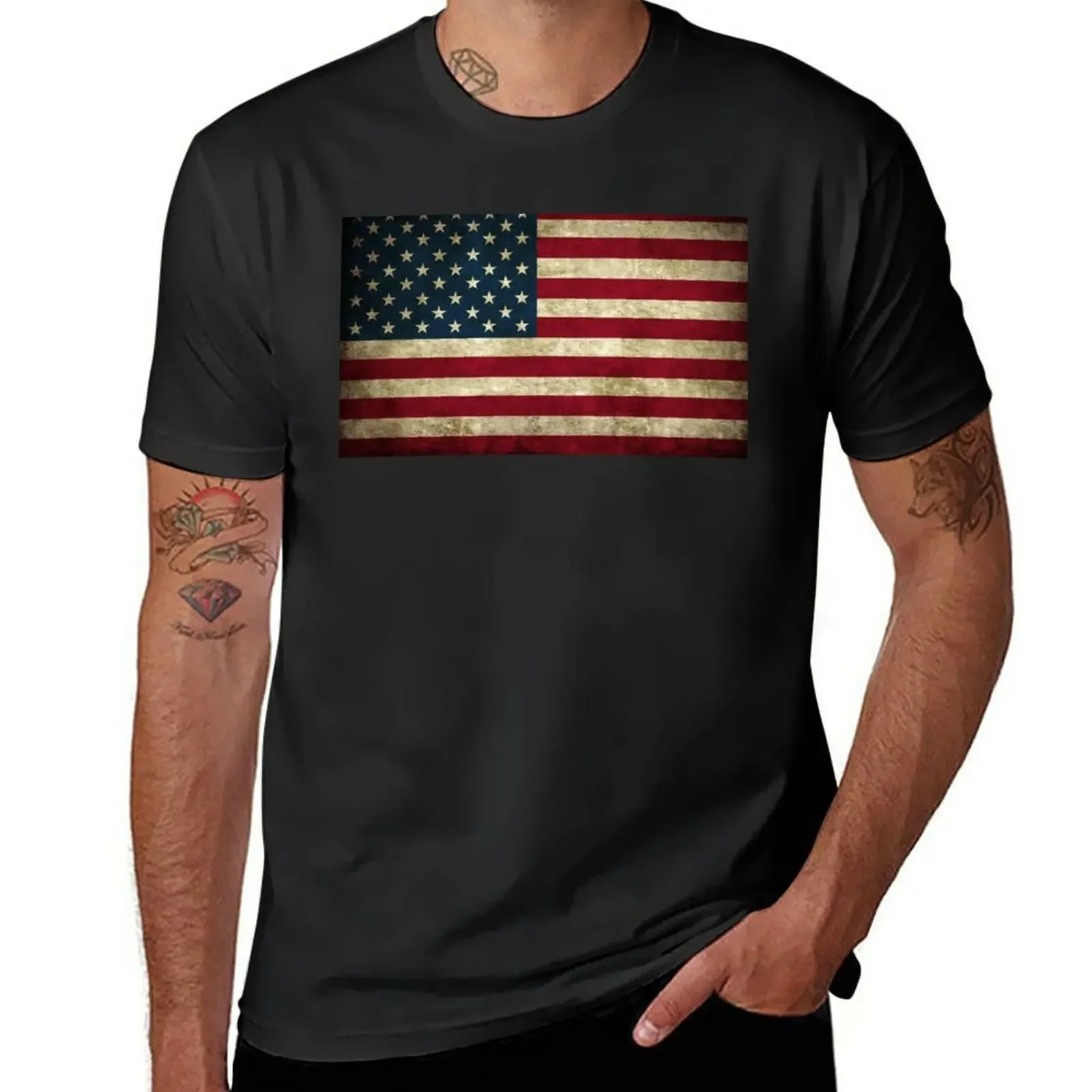 

American Flag T-Shirt for a boy vintage clothes summer top men workout shirt