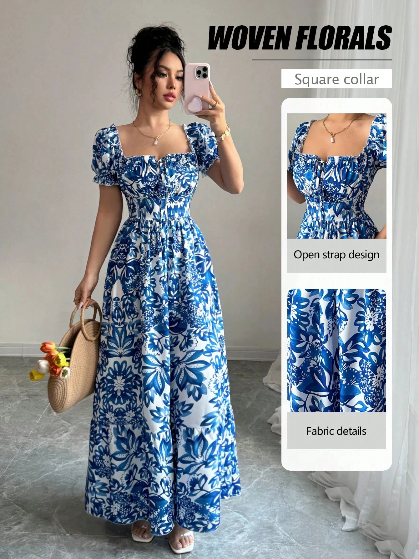 Women's Casual Dresses Puff Sleeve Floral Print Tie Front Dress Boho Dress Vacation Beach Picnic Date Party Summer Dress 1