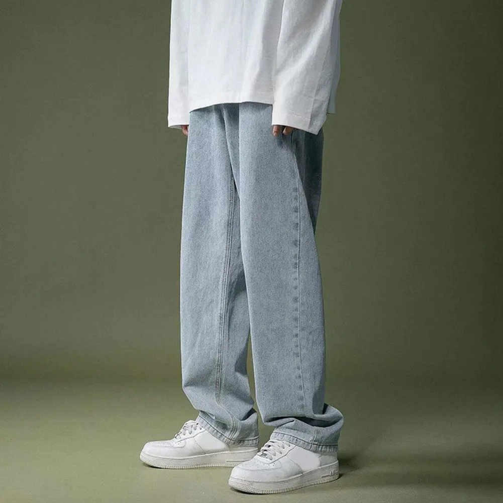 

Comfy Fashion Daily Holiday Men Trousers Pants Waist Wide-leg Baggy Jeans Casual Cotton Blend Elastic Korean Style