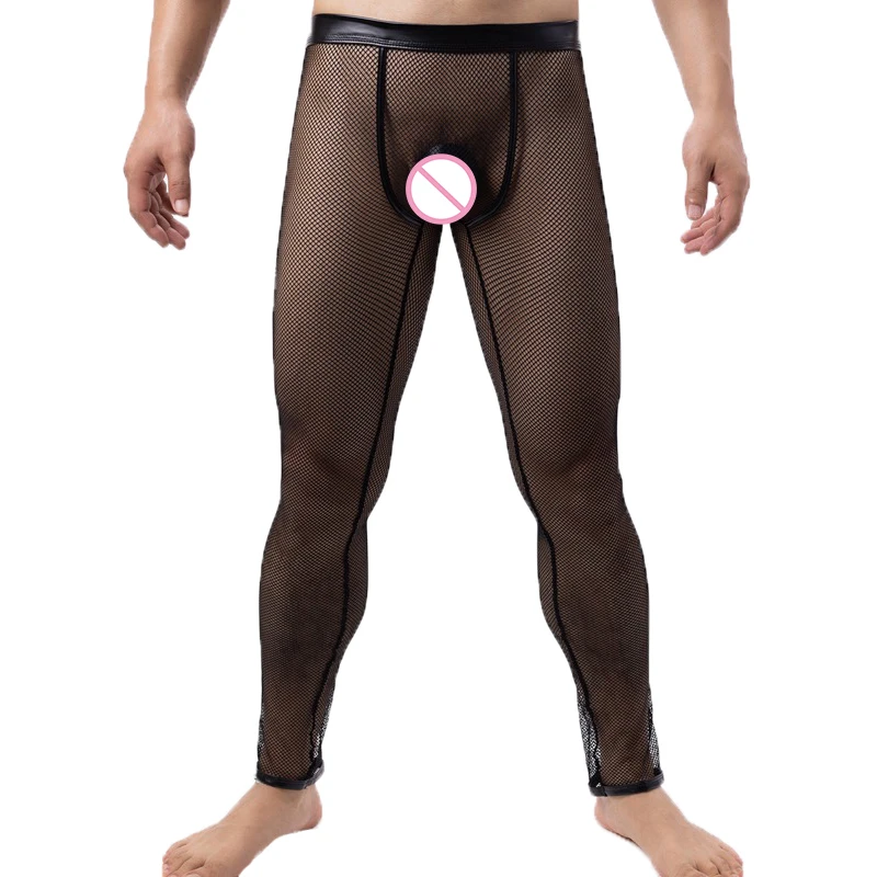 

Wetlook Men Mesh Exotic Pants Novelty Fishnet Hollow Out See Through Sissy Leegings Trousers Fetish Nightclub Gay Pants Bondage