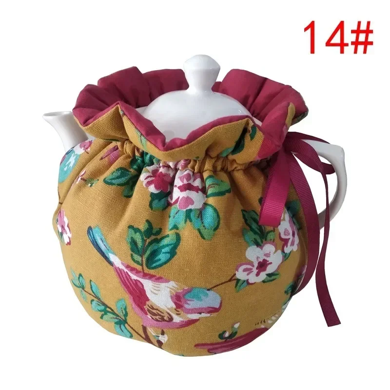 Creative Flower Pattern Teapot Cover Beautiful Eye-catching Cotton Teapot Holder Sleeve Drawstring for Home
