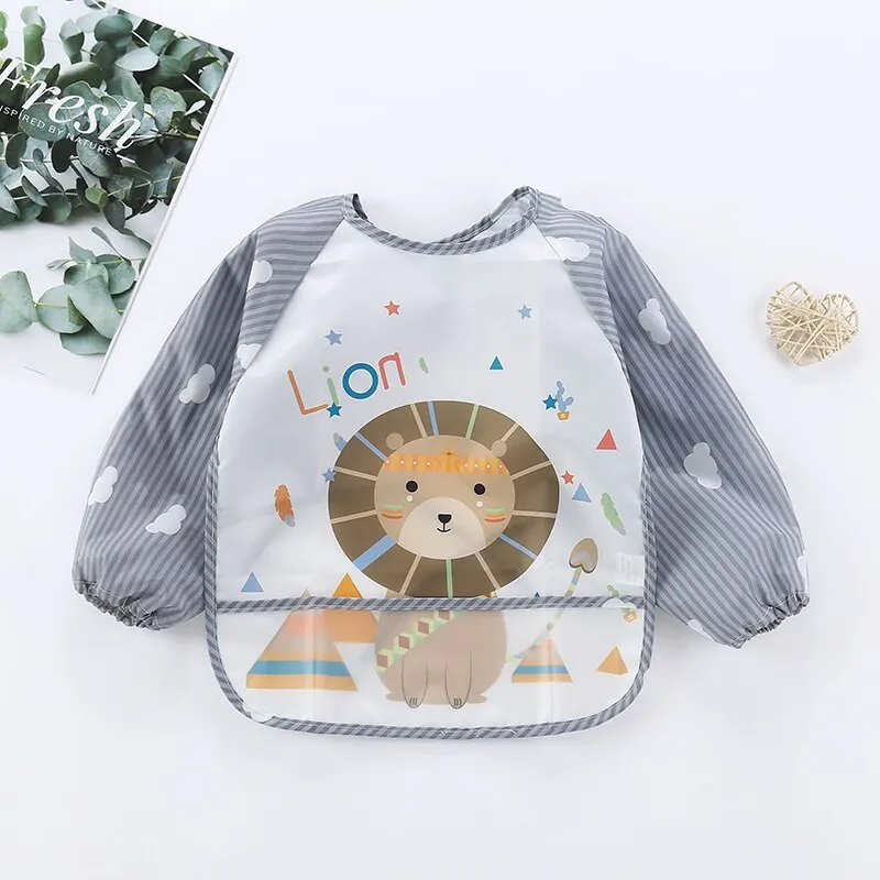 Cartoon Infant Toddler Baby Long Sleeve Waterproof Eating Smock Art Apron Animal Smock Baby Bib Burp Clothes Soft