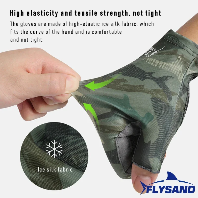 FLYSAND Professional UV Fishing Gloves Men's Ice Silk Fingerless High Elastic Non-slip Wear Resistant Cycling Outdoor Glove L/XL