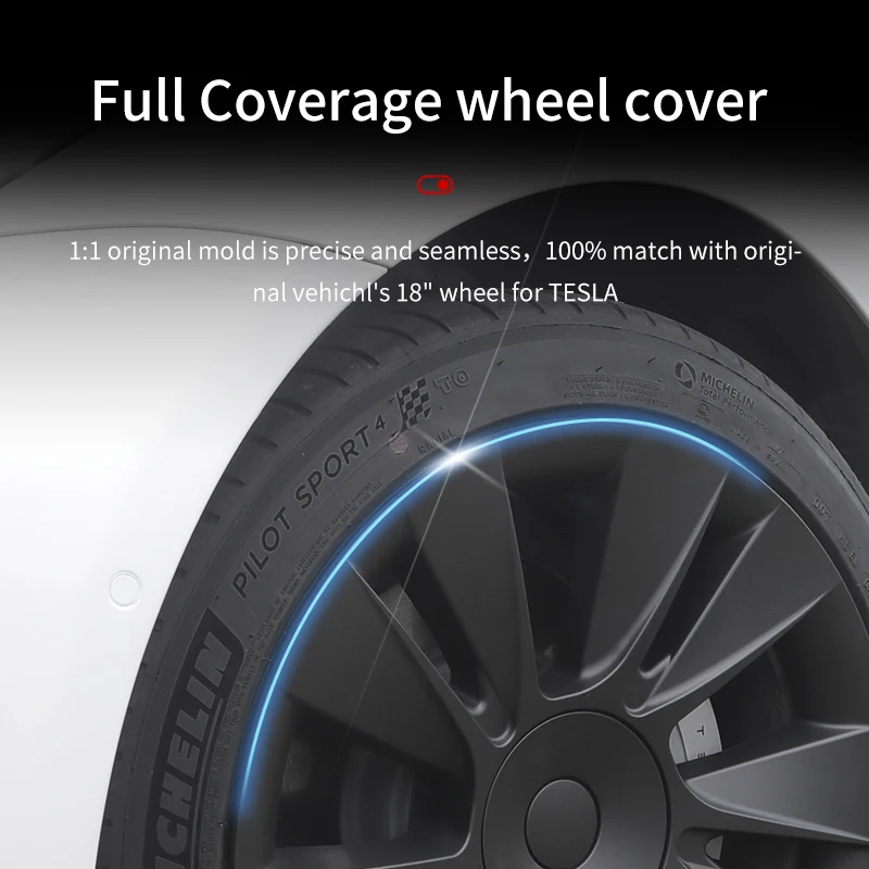 4PCS Hubcaps 18 inches Full Coverage Knife Wheel Cover Design for Tesla Model 3（-） Wheel Hubcap Replacement Accessories