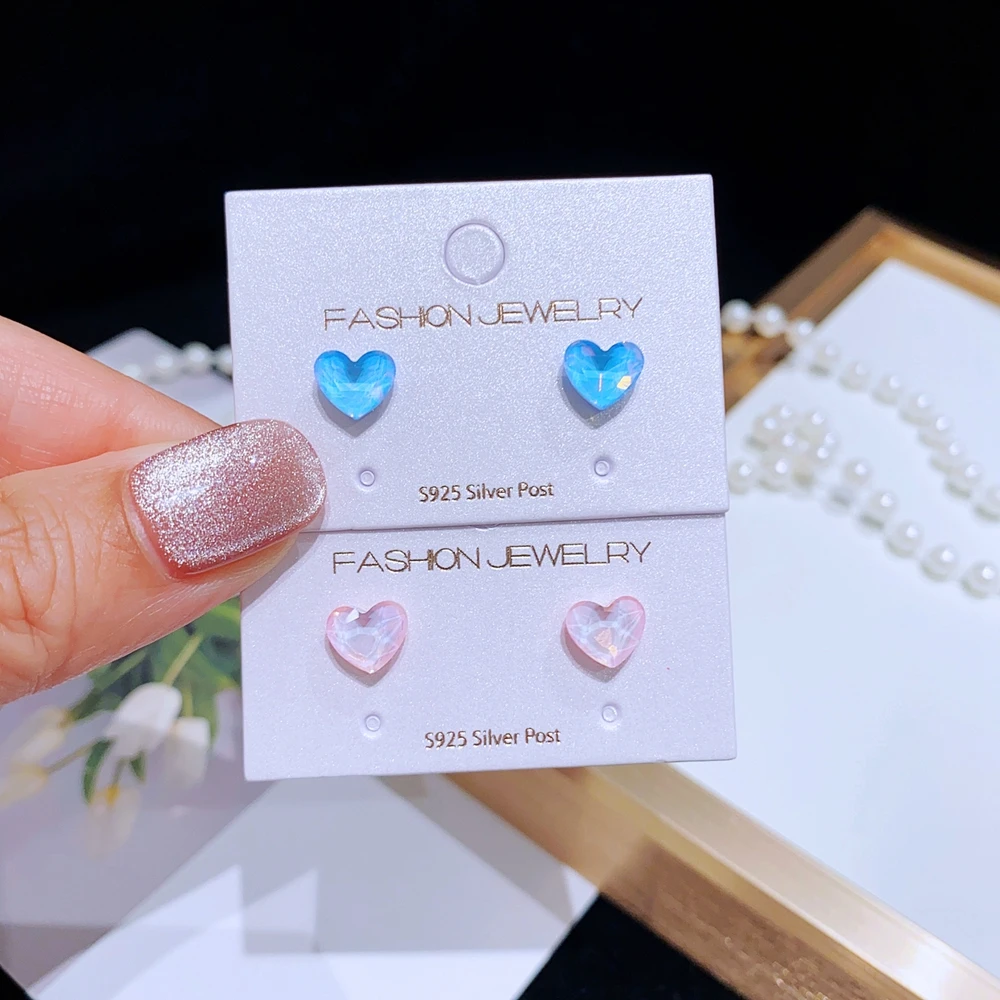 Colorfull Blue Heart Shap Crystal Pink Color Orecchini Blue Waterdrop Studs Summer Cold Jewelry For Lady