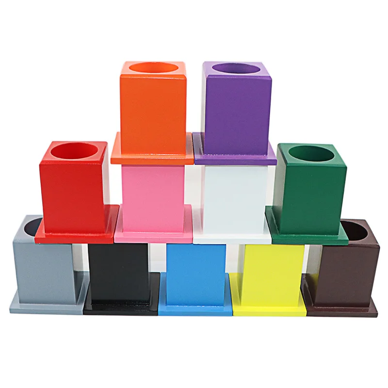 

Montessori Sensory Toys 11Pcs Color Pen Container Holders Wooden Pencil Holder Visual Sense Toys for Children Preschool Teaching