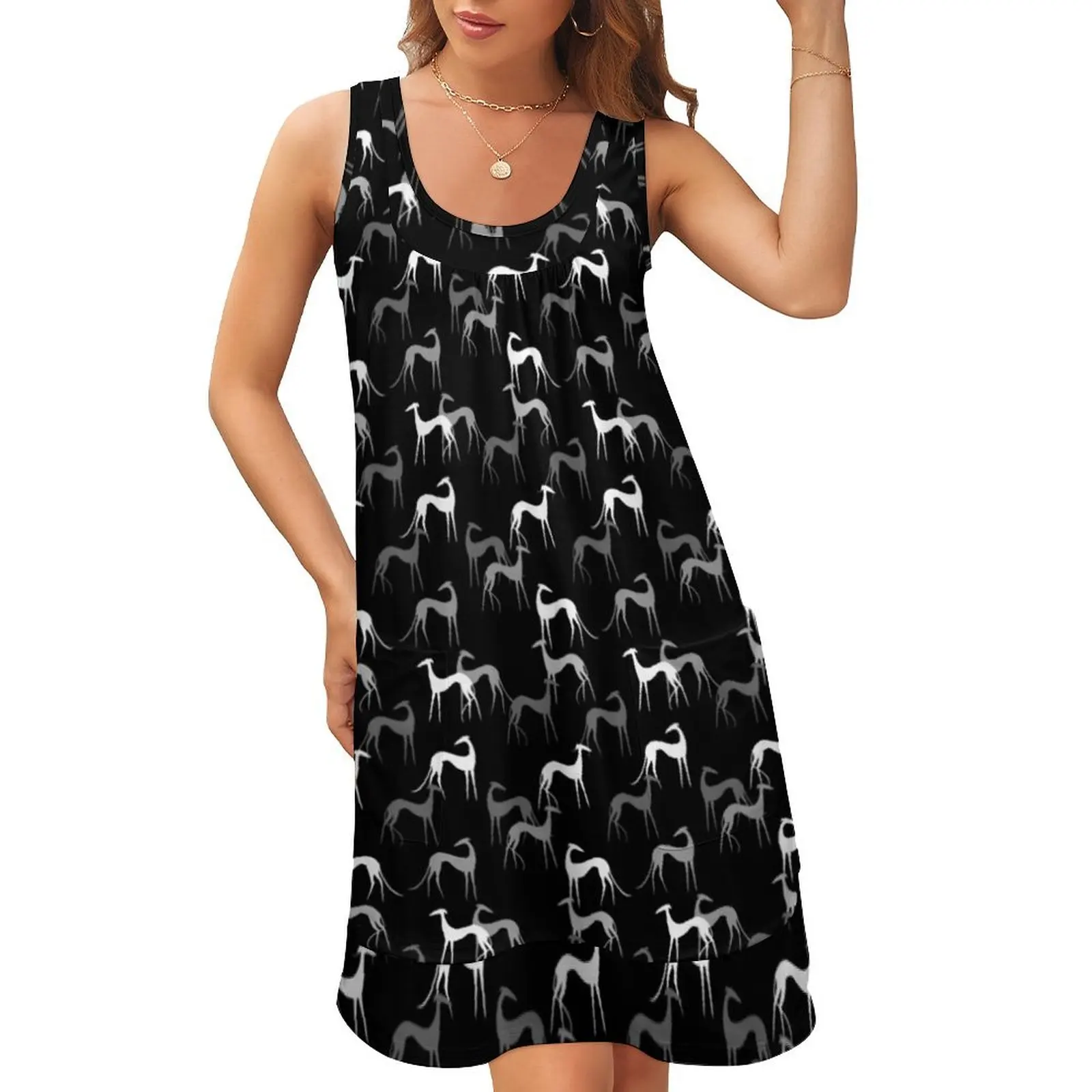 

Sighthounds in black Sleeveless U-Neck Fake Two Piece Dress Women's long dress ladies dresses for special occasions