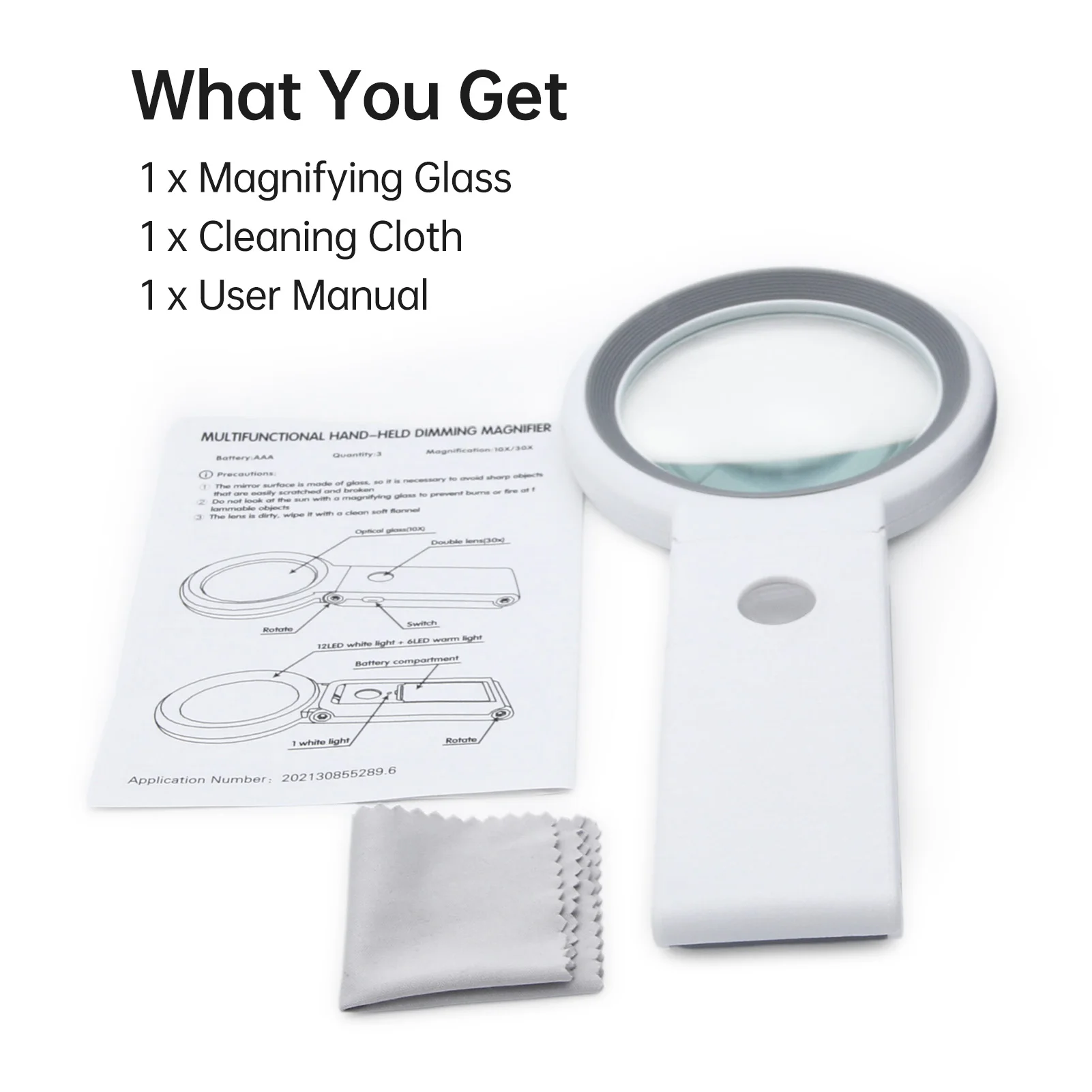 Handheld Magnifier 30X/10X Magnifying Glass with LED Light Foldable Handle for Reading Full Book Page Newspaper Support 3 Light