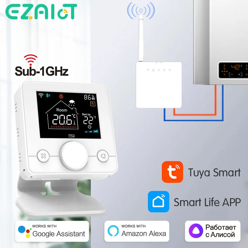 tuya smart termostato sem fio e receptor para caldeira wi fi programavel aquecimento