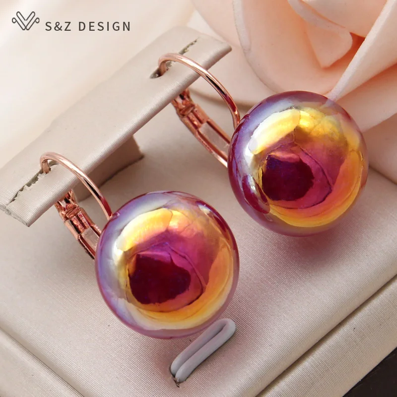 S&Z DESIGN New Fashion 585 Rose Gold Color Round Beads Dangle Earrings For Women Temperament Party Jewelry Trendy Gift