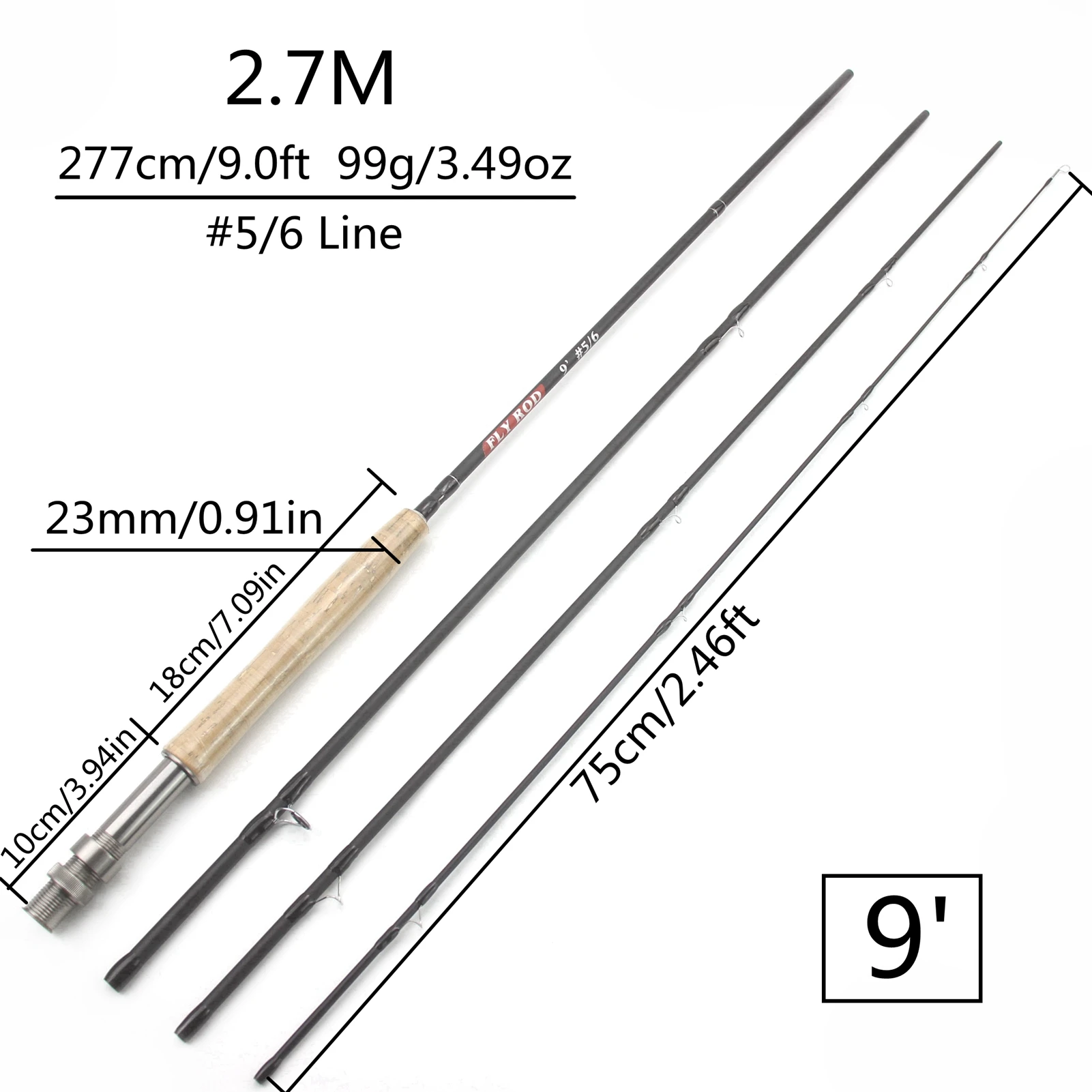 8ft 9ft 4セクションフライフィッシングロッドポータブル