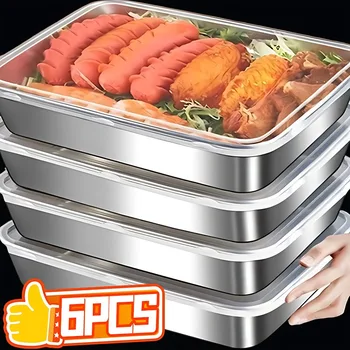Scatola per la conservazione della freschezza in acciaio inossidabile Scatola per il pranzo sigillata con coperchio Contenitore per alimenti rettangolare Contenitore per alimenti per frigorifero per frutta 1
