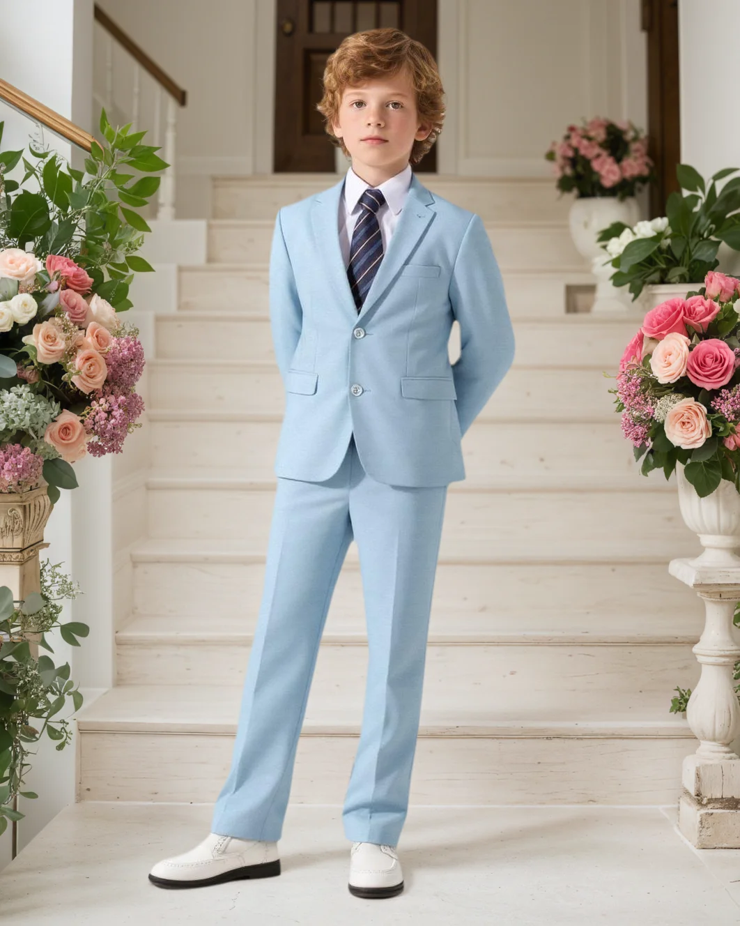 Boys Suit 5-piece Jacket Vest Pants Pocket Shirt Tie Random Casual Formal Wedding Teen Suit Dress School Uniform Size 4-16Y