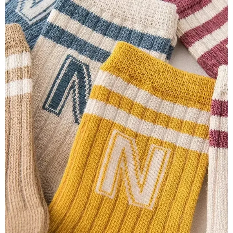 Baby Cotton Kids Knit Soft Fashion Letter Socks Middle Tube Stockings Long Socks for Infant Toddler Boys Girls Casual Home Socks