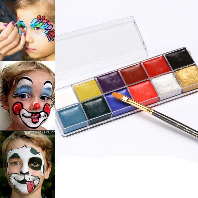 Face Body 12 Colors Oil Painting Paint Pigment Non Toxic Safe Kids Flash Tattoo Painting Art Halloween Cosplay Party