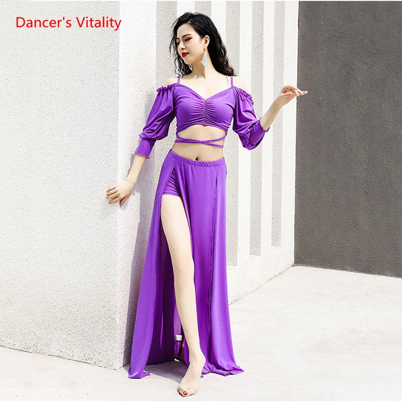 

Belly Dance Costume Set for Women Belly Dance Practice Clothes Retro Lantern Sleeve Sling Yarn Practice Group Clothes Outfit
