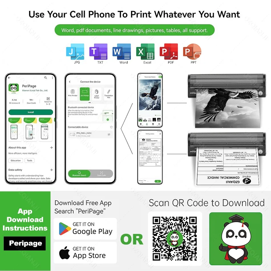 304DPI Peripage Thermal Printer P80 203dpi Inkless Min Portable A4 Paper Rolls Maker For Mobile Travel Office Print Android iOS