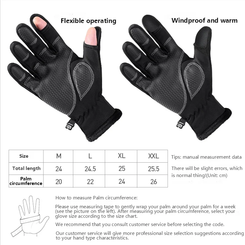 2 Finger Flip Fingerless Gloves Winter Fishing Glove Non-slip Waterproof  Warm Winter Gloves for Fishing Half-finger Gloves