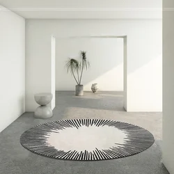 Living Room Carpet Round Black White Line Home Decoration Coffee Tables Large Area Plush Mat Bedroom Fluffy Rug ковер Tapis 러그