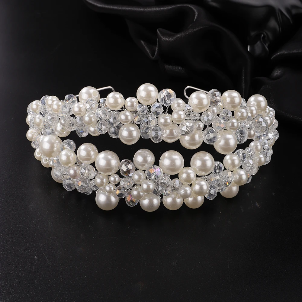 Luxury Elegant Pearl Crystal Crown Headpieces Bridal Headband Wedding Hair Jewelry Accessories Handmade Party Headdress Tiaras 2 Luxury Elegant Pearl Crystal Crown Headpieces Bridal Headband Wedding Hair Jewelry Accessories Handmade Party Headdress Tiaras - Image 2