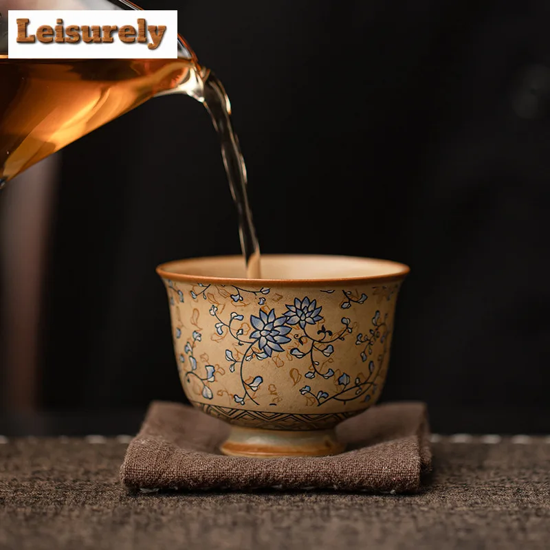 60ml Dunhuang Twining Lotus Teacup Handmade Tea Bowl Beautiful Tea Cup Tea-tasting Personal Cup Jianzhan Master Cup Tea Ceremony