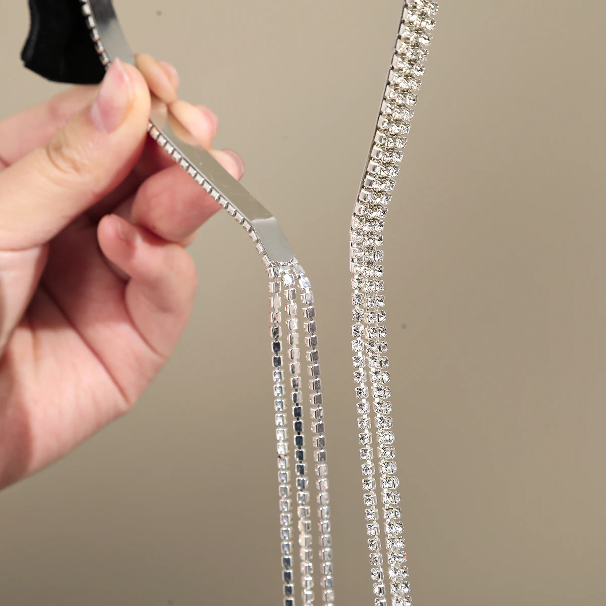 Velvet Bow Black Hair Hoops Headbands Girls Diamond Chain Headband Silver Headwear For Women Temperament Winter Hair Accessories