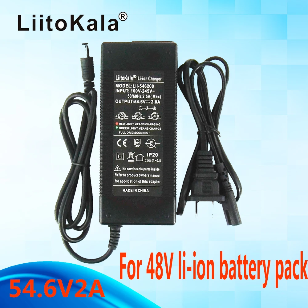 HK Liitokala 54.6V 2A Charger 13S 48V Li-ion Battery Charger Output DC 54.6V Lithium polymer battery