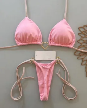 Sexy Halter Solid color Bikini Set Women's Swimsuit Two-piece Triangle Thong Swimwear Bathing Suit Brazilian Biquinis 4