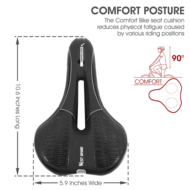 WEST BIKING Bike Saddle MTB Mountain Road Bike Seat PU Leather Gel Filled Cycling Cushion Comfortable Shockproof Bicycle Saddle