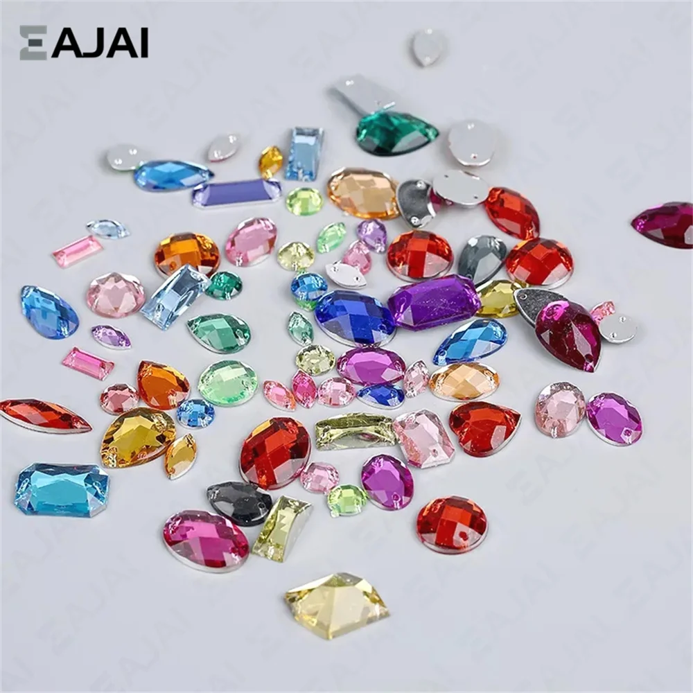 

100 PCS Shapes Mix Jelly Candy AB Various Colors Glass Crystal Rhinestone Beads Glue On Handicraft Phone Cover Gift Diy Trim