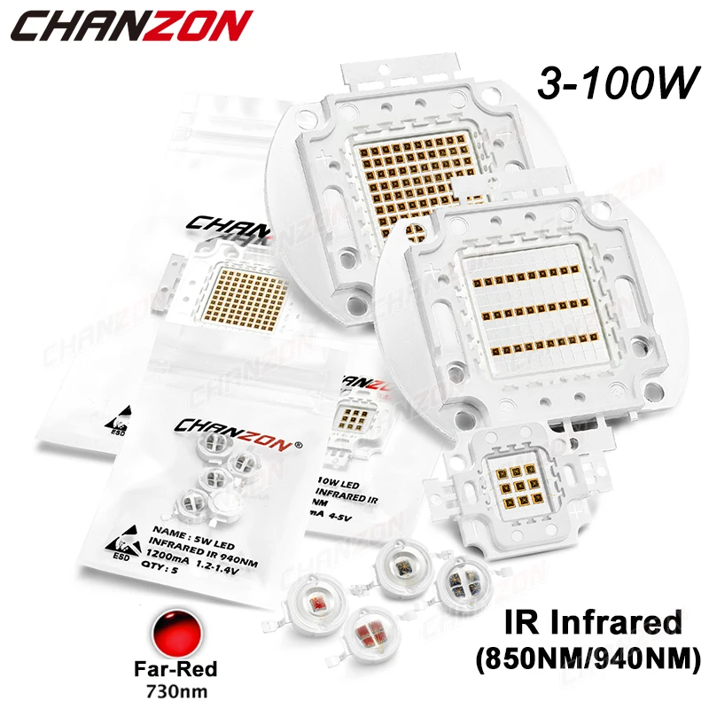 High Power Intensity Led Chip Infrared Far Red Light Bulb Lamp Bead 3W 5W 10W 20W 30W 50W 100W Smd Cob 730Nm 850Nm 940Nm Ir Led linshang ls131 uv meter radiometer integrator for 365nm 385nm 395nm 405nm led curing light source radiation intensity energy