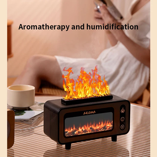 Fireplace Diffuser 7 Colors LED Ultrasonic Aroma Essential Oil 3D Simulated RGB Fire Flame Air Humidifier for Home Office Use 4