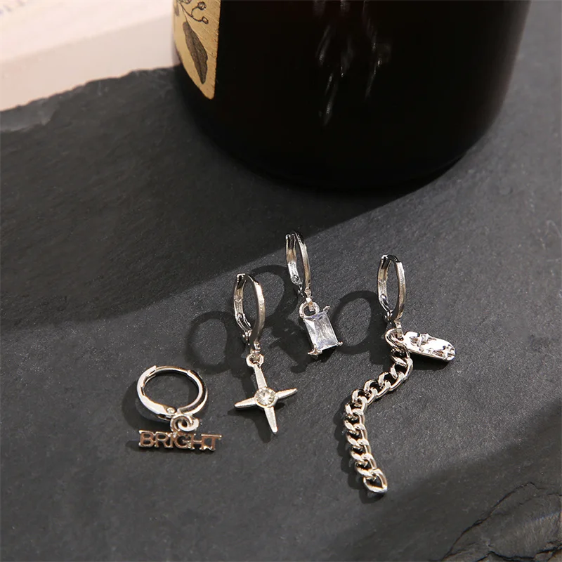 Punk Silver Color Metal Cherry Earring Heart Long Tassel Chain Y2K Irregular Bear Bowknot Hoop Earrings for Women Party Jewelry