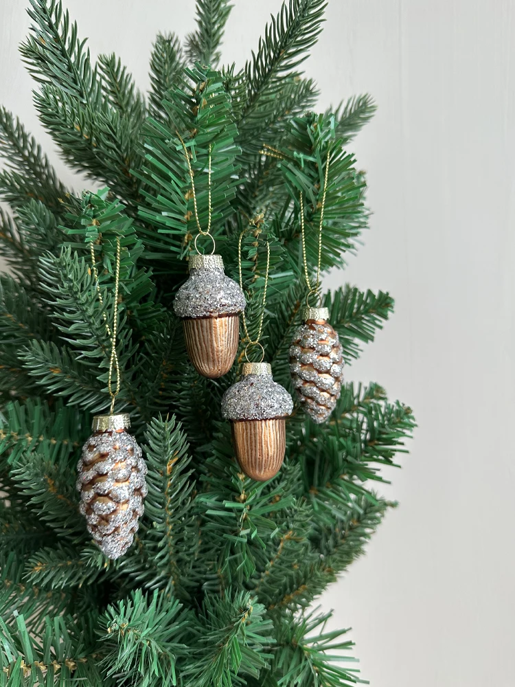 Glass Pine Cones Acorns Christmas Tree Ornaments Glass Small Christmas Tree Toys Set Pine Cones New Year Decoration Navidad2024