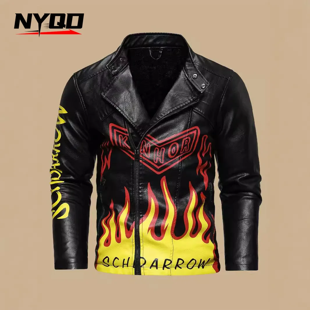 남성용 PU 가죽 가을, 겨울LeatherJacket withSlantedPlacket and LapelMotorcycle JacketWinter Jacket MenМотоциклетная Куртка