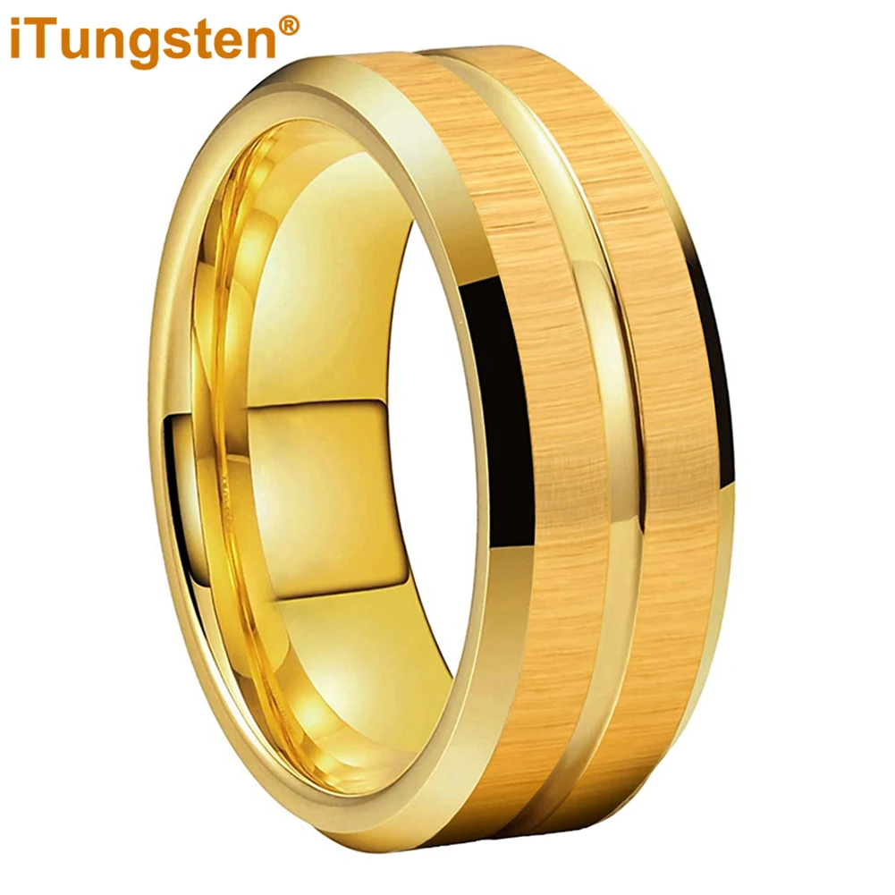 iTungsten 6mm 8mm Dropshipping Classic Wedding Band Men Women Tungsten Carbide Ring Grooved Brushed Beveled Finish Comfort Fit