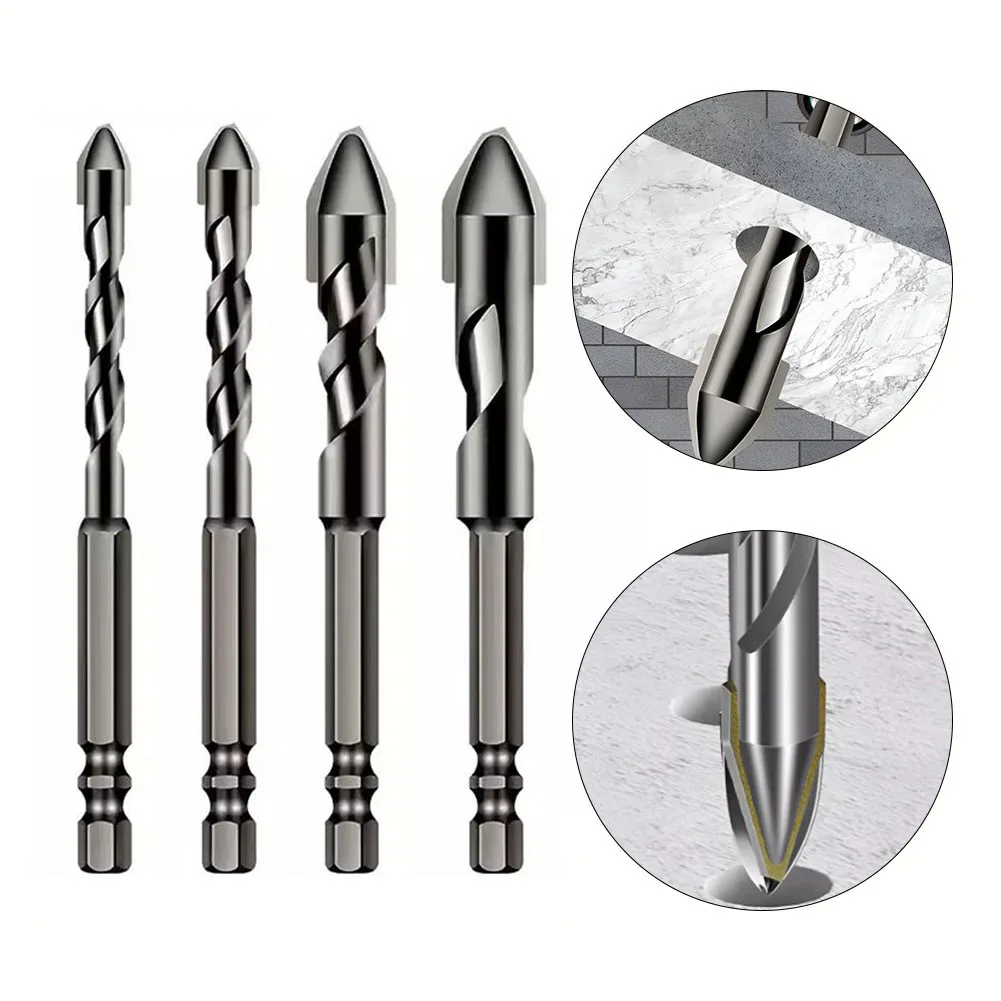 

4pcs 6 8 10 12mm Multifunction Drill Bit Set Eccentric Drill Crooked Head Bit Ceramic Tile Triangular Drill Set Power Tools