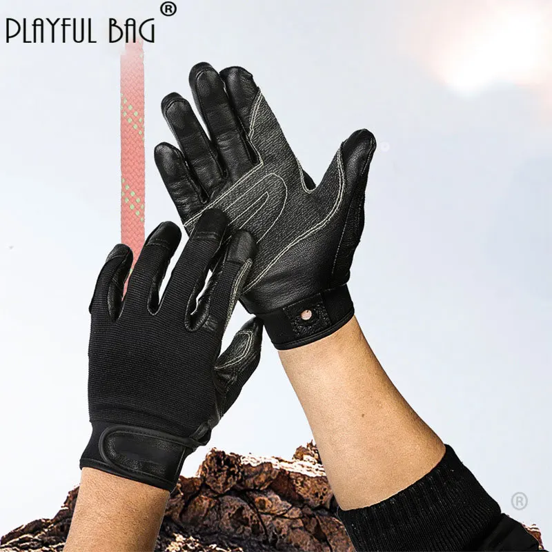

Rope climbing gloves Full finger Sheepskin Outdoor training Downhill gloves SRT climbing gear Wear resistant ZL238