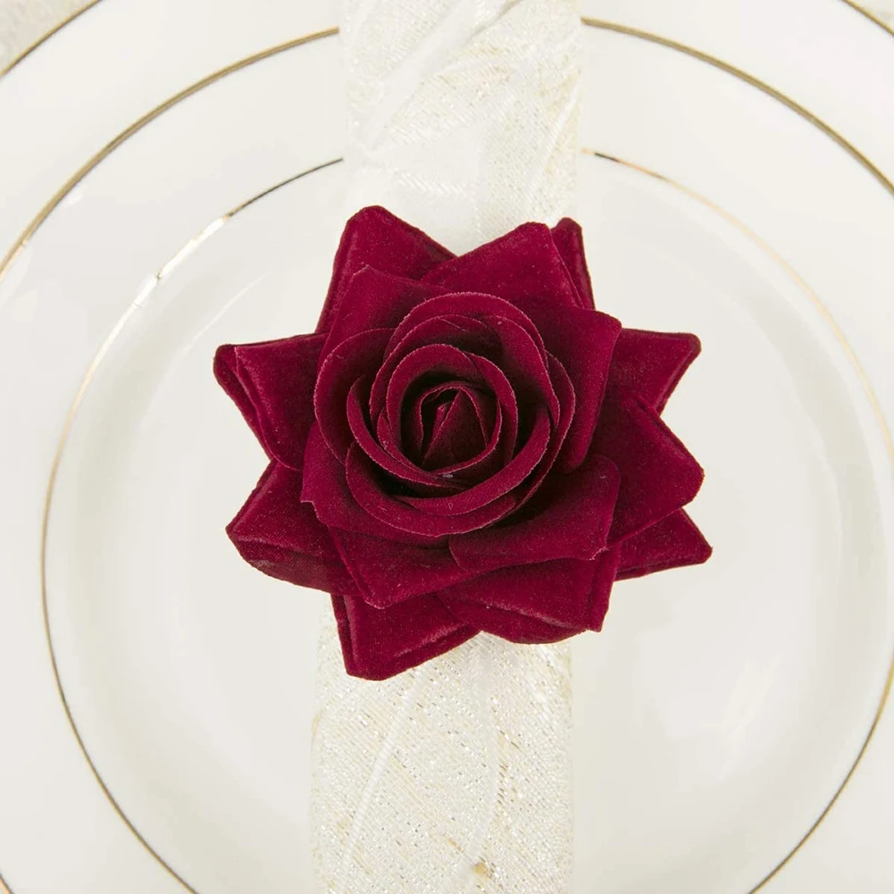 

10Pcs Red Rose Shape Towel Buckle Napkin Ring Wedding Party Valentine's Day Hotel Table Decor Napkin Holder