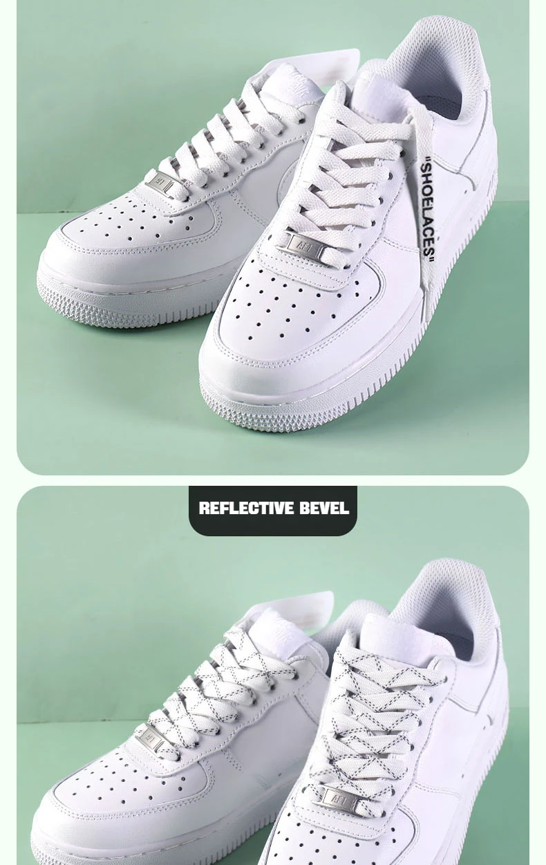 1 Paar Reflektierende Schnürsenkel für Sneaker, Flache Reinweiße Schuhbänder, High-Top Schnürsenkel für Herren und Damen – Detail 3