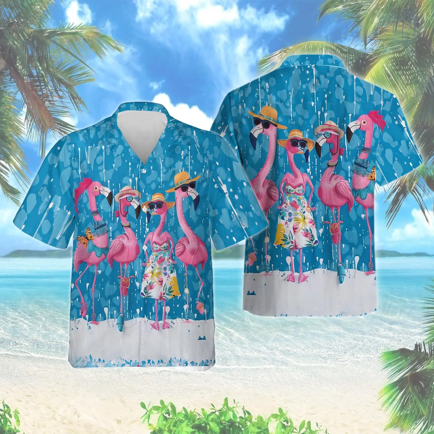thumbnail image 1 of Camisas hawaianas con estampado completo de animales y pájaros lindos para hombres, camisas casuales de manga corta para vacaciones en la playa, blusa con botones de talla grande, 1 of 5