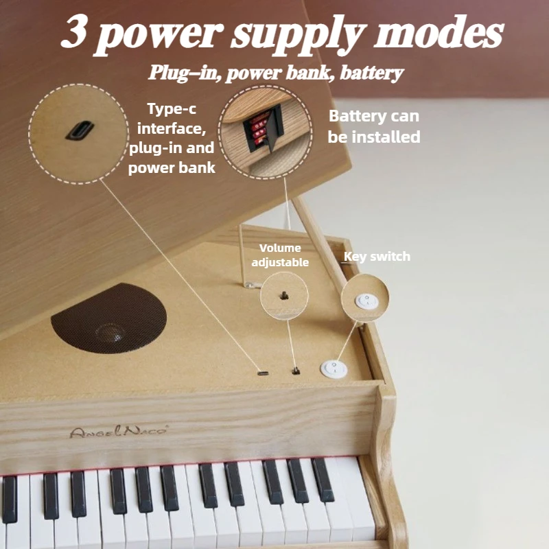 Children's 37 Key Electronic Piano Wooden Baby Beginner's Small Electronic Organ Birthday Gift Keyboard Musical Instrument