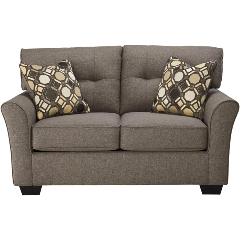 

Tibbee Tufted Modern Loveseat with 2 Accent Pillows, Dark Taupe